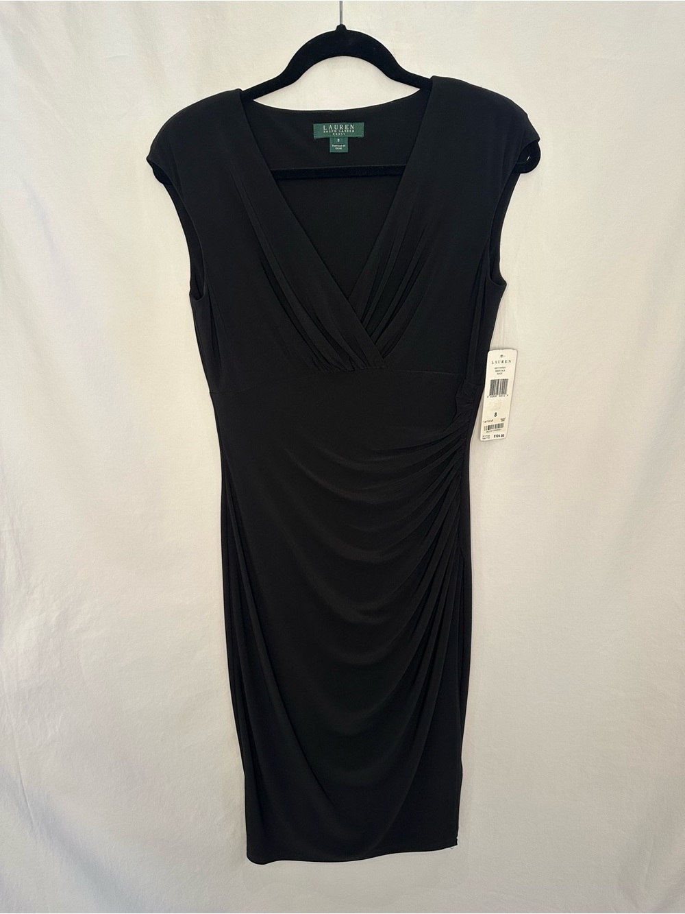 Lauren Ralph Lauren Black Faux-Wrap Midi Dress